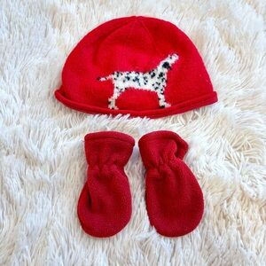 Baby Gap Red Dalmatian Knit Hat and Mittens Set